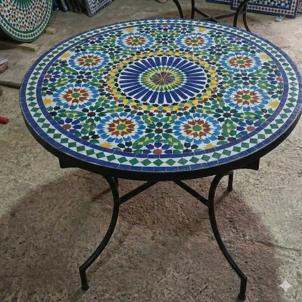 Table ronde en mosaïque zellige — modèle 2