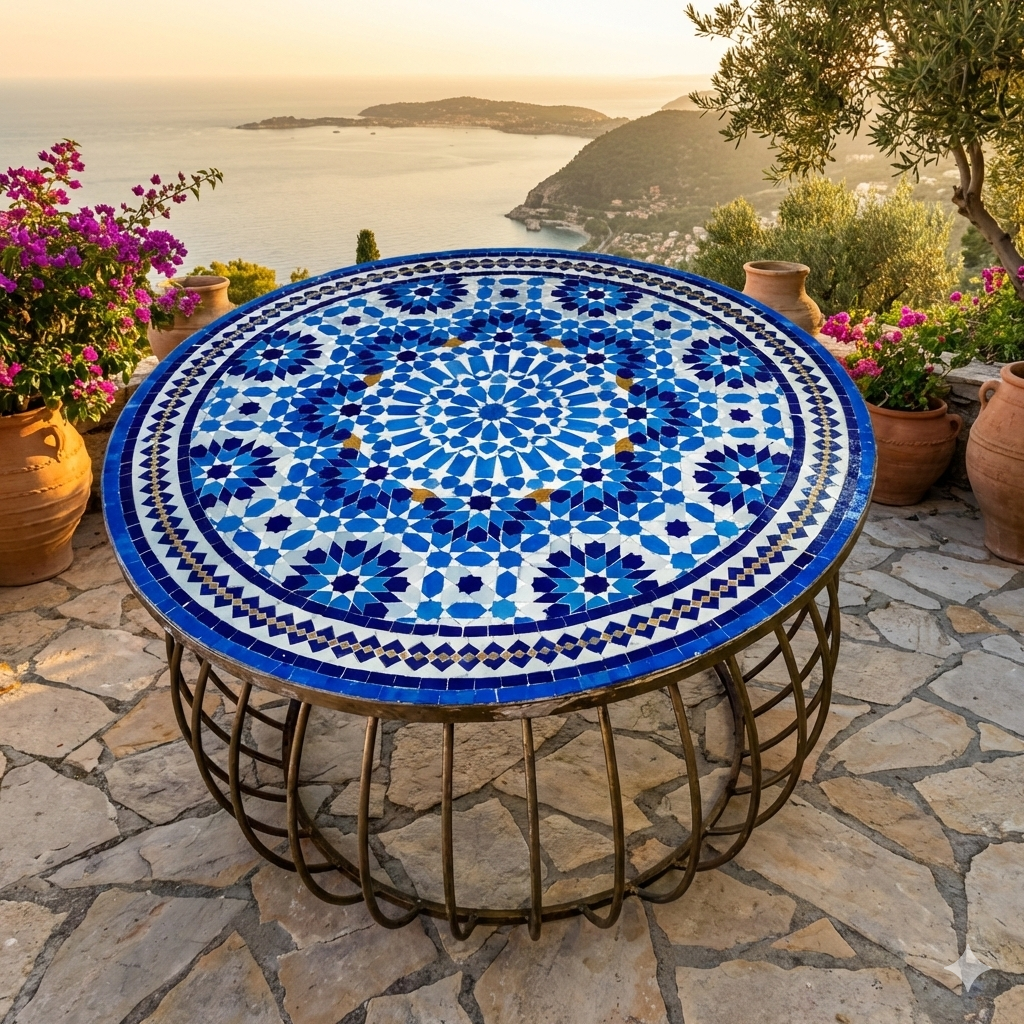 Table ronde en mosaïque zellige — modèle 4